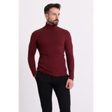 Çizgili Bordo Slim Fit Tam Balıkçı Yaka Erkek Triko Kazak
