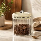 Çizgili Cam Baharatlık, Krem Plastik Kapaklı Saklama Kavanozu, 12 x 12 x 16 cm, Kahve Kuruyemiş Bakliyat Makarna ve Kuru Gıdalar İçin
