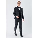 Çizgili Çıkarılabilir Şal Yaka Yelekli 6 Drop Slim Fit Smokin Damatlık Takım 1001230212 Siyah
