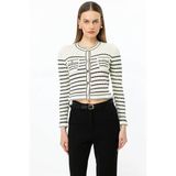 Çizgili Crop Krem Kadın Hırka 53901-2Y5