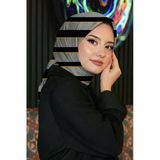 Çizgili Desen Gri Soft Pamuk Eşarp