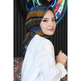 Çizgili Desen Kahverengi Soft Pamuk Eşarp Lacivert