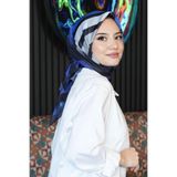 Çizgili Desen Mavi Soft Pamuk Eşarp Gece Mavi