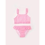 Çizgili fırfırlı kız çocuk bikini takım - Desenli - 7 - 8 Yaş