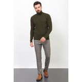 Çizgili Haki Rengi Slim Fit Yarım Balıkçı Yaka Yün Erkek Kazak - 2XL
