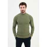 Çizgili Haki Slim Fit Yarım Balıkçı Yaka Erkek Triko Kazak - XL