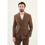 Çizgili Kahverengi Slim Fit Geniş Yaka Kruvaze Erkek Takım Elbise - 52 - 6 Drop