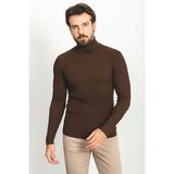 Çizgili Kahverengi Slim Fit Tam Balıkçı Yaka Erkek Kazak