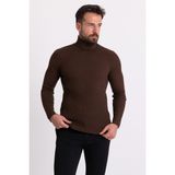 Çizgili Kahverengi Slim Fit Tam Balıkçı Yaka Erkek Triko Kazak - 2XL