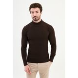 Çizgili Kahverengi Slim Fit Yarım Balıkçı Yaka Erkek Triko Kazak