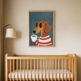 Çizgili Kazaklı Köpek Çocuk Odası Duvar Posteri Çerçeveli Tablo Duvar Dekorasyonu - 21 x 30 - Ahşap Çerçeveli