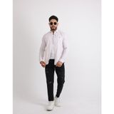 Çizgili Keten Casual Modern Tasarım Erkek Gömlek - Taş - Beyaz