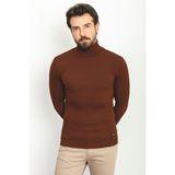 Çizgili Kiremit Rengi Slim Fit Tam Balıkçı Yaka Erkek Kazak - XL