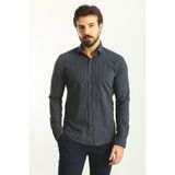 Çizgili Koyu Lacivert Slim Fit Erkek Gömlek