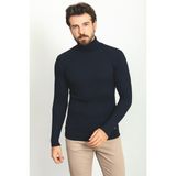 Çizgili Lacivert Renk Slim Fit Tam Balıkçı Yaka Erkek Kazak