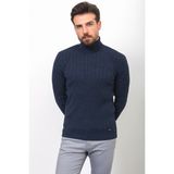 Çizgili Lacivert Renk Slim Fit Yarım Balıkçı Yaka Yün Erkek Kazak