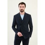 Çizgili Lacivert Slim Fit Geniş Yaka Kruvaze Erkek Takım Elbise - 48 - 6 Drop
