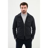 Çizgili Lacivert Slim Fit Gömlek Yaka Yün Erkek Mont - 52