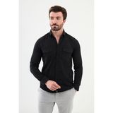 Çizgili Lacivert Slim Fit Kadife Erkek Gömlek - XL