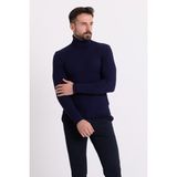 Çizgili Lacivert Slim Fit Tam Balıkçı Yaka Erkek Triko Kazak