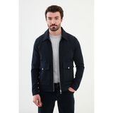 Çizgili Lacivert Slim Fit Torba Cep Gömlek Yaka Erkek Mont - 48