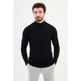 Çizgili Lacivert Slim Fit Yarım Balıkçı Yaka Erkek Triko Kazak