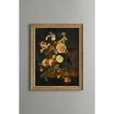 Çizgili Lale ve Gül Kompozisyonu - Vintage Desenli Çerçeve - İnce Model, Altın5, 21 x 30
