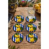 Çizgili Limon Desenli Bardak Altlığı 6'lı Set – 9 cm, 3 mm MDF, UV Baskı, Dekoratif, Yuvarlak