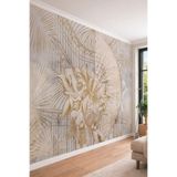 Çizgili Lotus ve Palmiye Yaprağı Desenli Klasik Modern Tek Parça Tekstil Duvar Kağıdı, 450 x 280