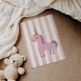 Çizgili Pembe Unicorn Çocuk Odası Duvar Posteri Çerçeveli Tablo Duvar Dekorasyonu - 21 x 30 - Çerçevesiz Poster