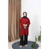 Çizgili Penye Tunik - Bordo - Standart
