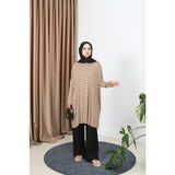 Çizgili Penye Tunik - Camel - Standart
