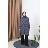 Çizgili Penye Tunik - Lacivert - Standart
