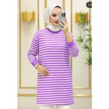 Çizgili Penye Tunik - Lila - S - M