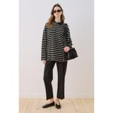 ÇİZGİLİ POLO YAKALI SWEATSHIRT SİYAH