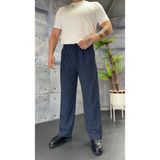 Çizgili Premium Kumaş Baggy Pantolon - Lacivert - XL