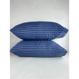 Çizgili Saten Indigo Mavi 2 Adet 50x70 Yastık Kılıfı