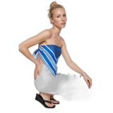 Çizgili Saten Straplez Crop Bluz Sax
