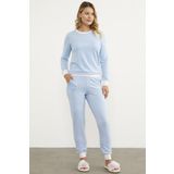 Cizgili Sifir Yaka Pijama Takim - Mavi