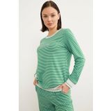 Cizgili Sifir Yaka Pijama Takim - Yesil