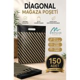 Çizgili Siyah Poşet (No 3) 150 Adet 33X45 cm Takviyeli Diagonal Poşet Mağaza Poşeti