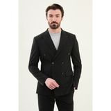 Çizgili Siyah Slim Fit Geniş Yaka Kruvaze Erkek Takım Elbise - 54 - 6 Drop