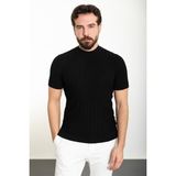 Çizgili Siyah Slim Fit Yarım Balıkçı Yaka Erkek Triko T-Shirt - 2XL