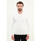 Çizgili Slim Fit Apaç Yaka Erkek Kazak - Ekru - 2XL