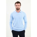 Çizgili Slim Fit Apaç Yaka Erkek Kazak - Mavi - XL