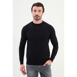 Çizgili Slim Fit Bisiklet Yaka Erkek Triko Kazak - Lacivert