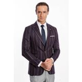 Çizgili Slim Fit Bordo Erkek Ceket - Wessi