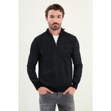 Çizgili Slim Fit Fermuarlı Yarım Balıkçı Yaka Şönil Kumaş Erkek Triko Kazak - Lacivert