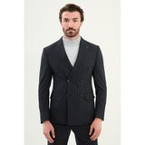 Çizgili Slim Fit Geniş Yaka Kruvaze Erkek Takım Elbise - 52 - Lacivert - 6 Drop