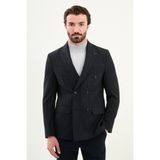 Çizgili Slim Fit Geniş Yaka Kruvaze Yün Erkek Ceket - Lacivert - 48